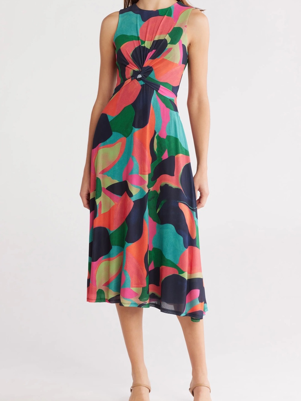 Vince Camuto Twist Front Sleeveless Mesh Midi Dress Size 10